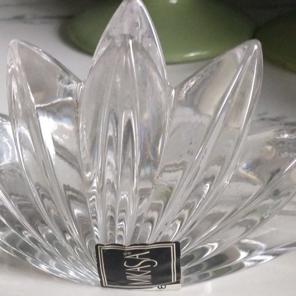Vintage Crystal Glass Lotus Shaped Candlestick Holders  Set of two - Picture 1 of 12